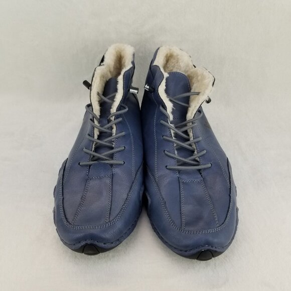 ✅LDECK Blue Leather High Top Faux Fur Lined Shoes Men's Size 12 Driving Sneakers - Picture 6 of 10